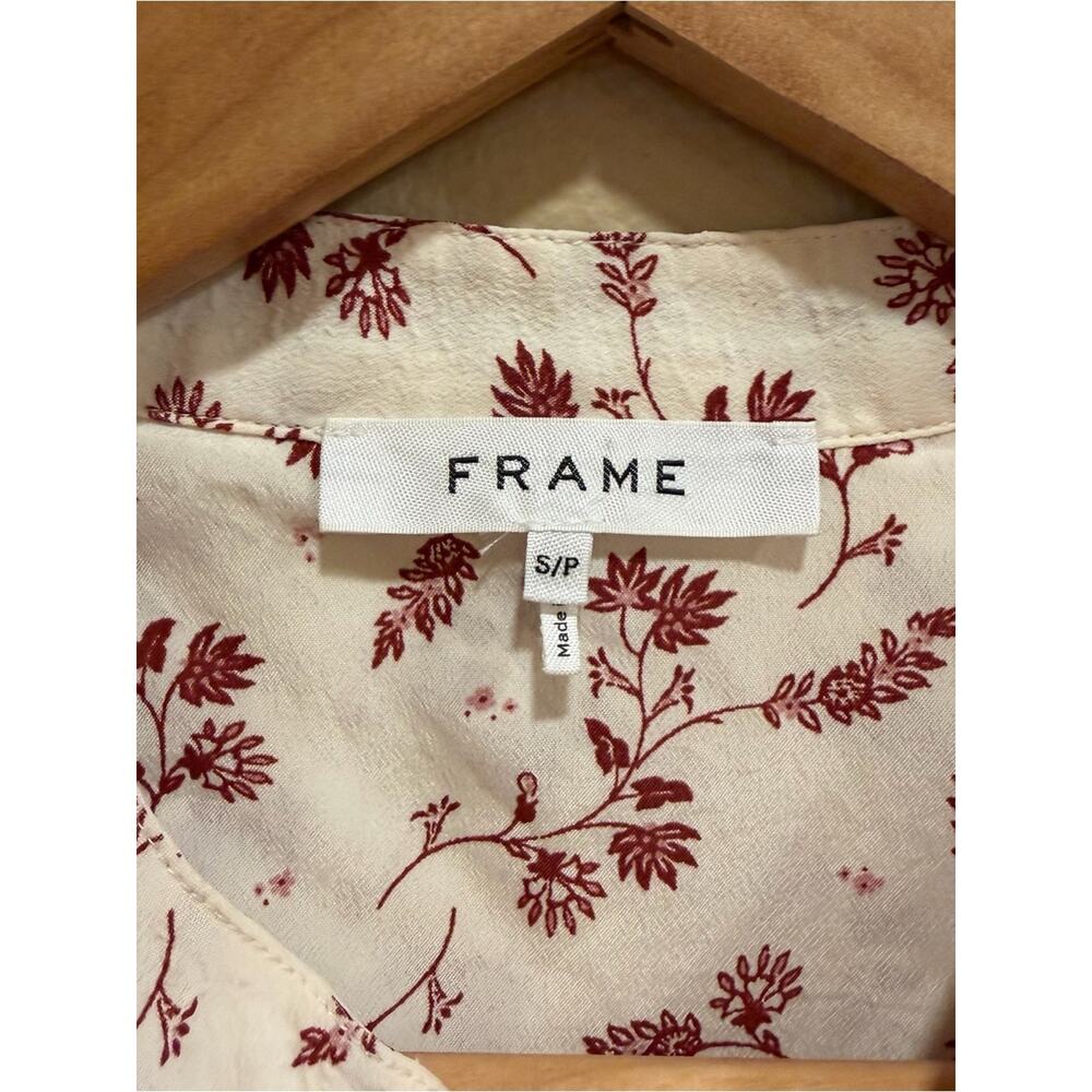 Frame Silk Blend Cream Blouse with Rust Floral Print Oversized Small - Picture 15 of 16